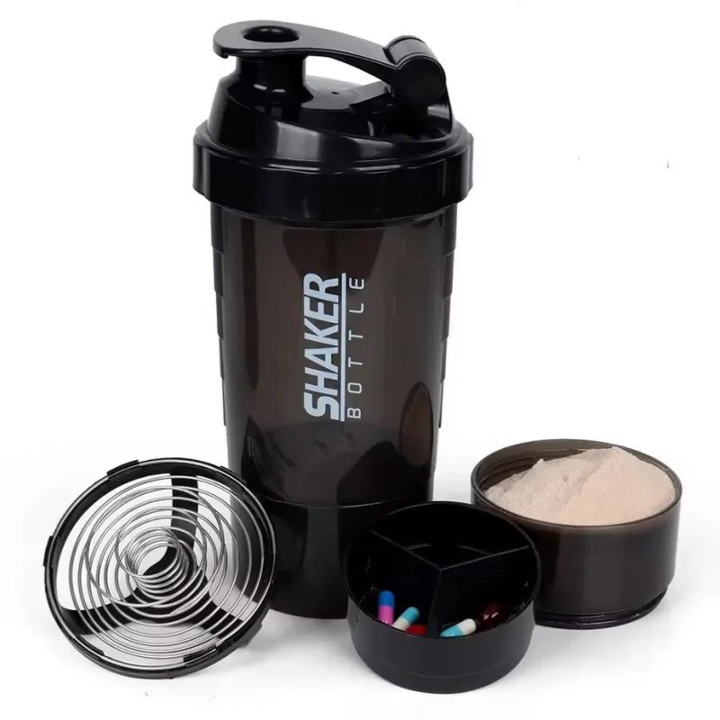 Mix up the perfect protein shake or pre - workout with this 3 - layer shaker bottle - Booyes fitness